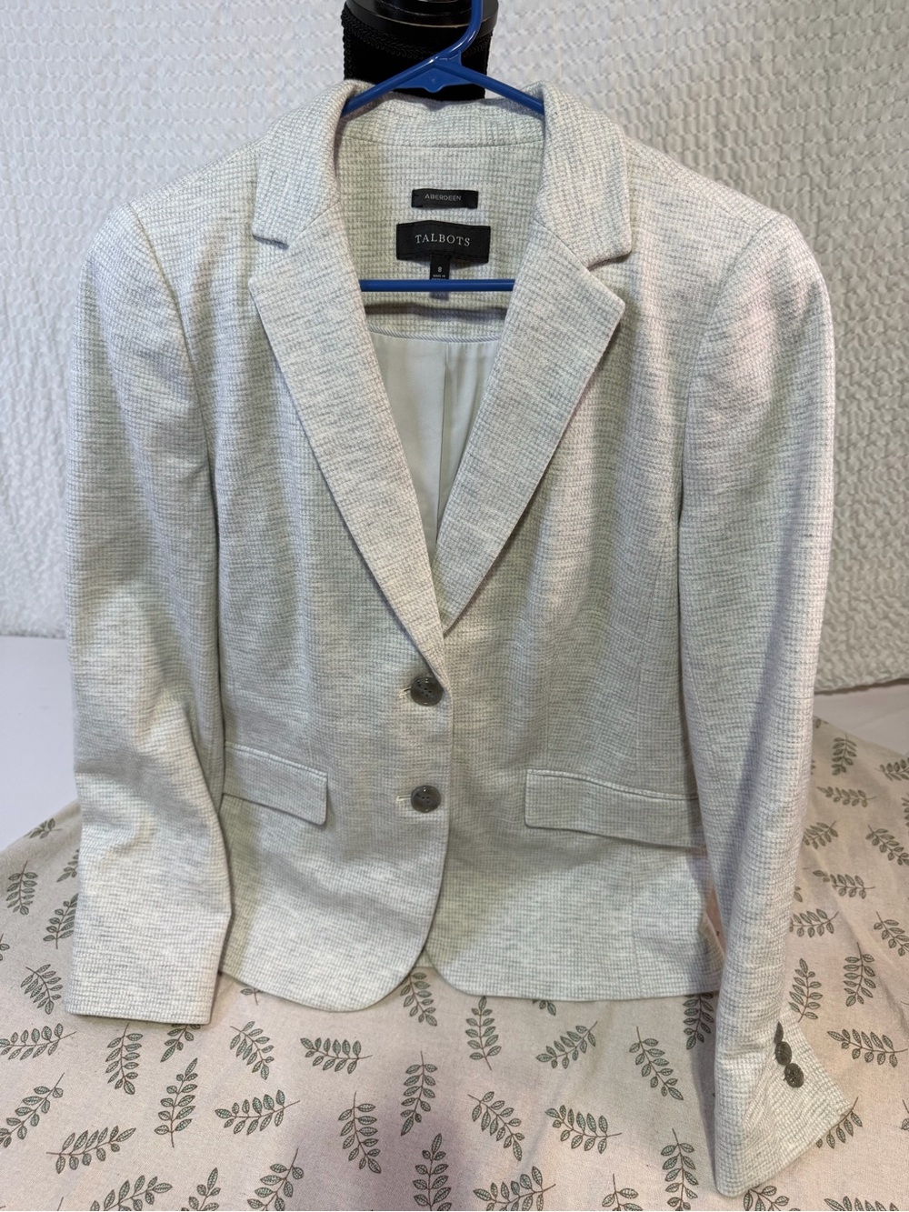 Talbots Cream Textured Two-Button Notch Collar Blazer